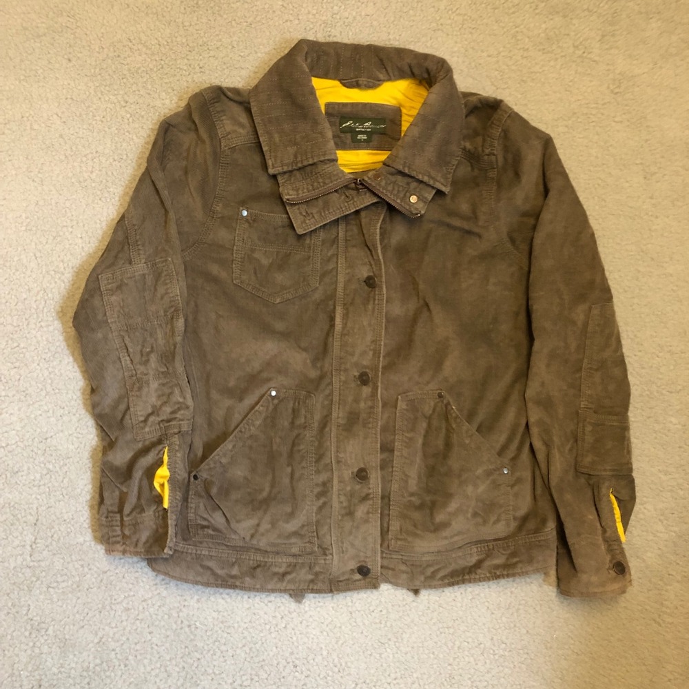Vtg 90s Eddie Bauer Corduroy Barn Jacket Brown Yellow Lined Utility Field Coat M